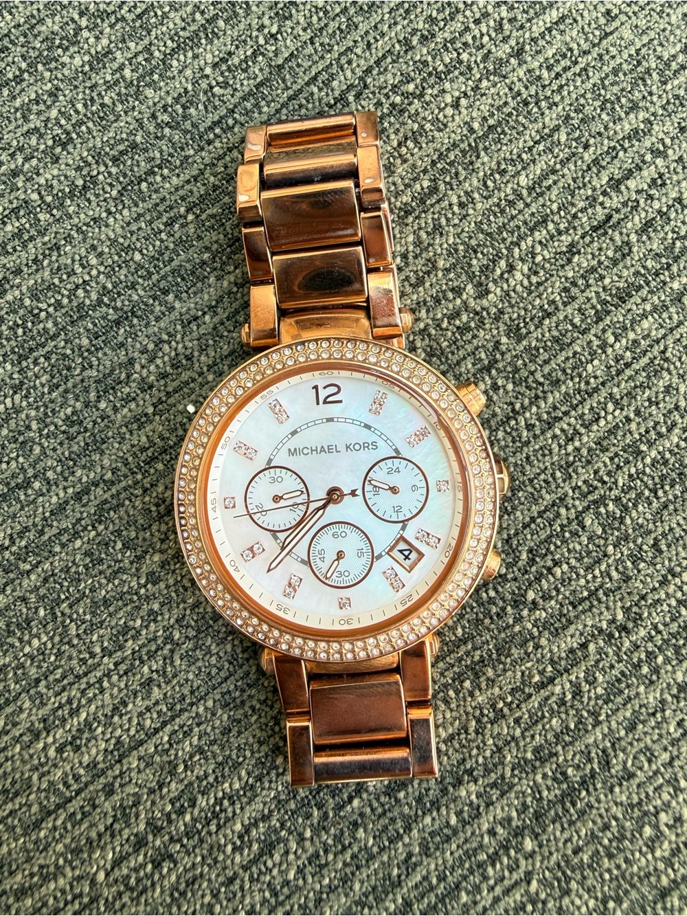 Michael Kors MK5491 Rose Gold Watch Mother of Pearl Face Crystal Bezel